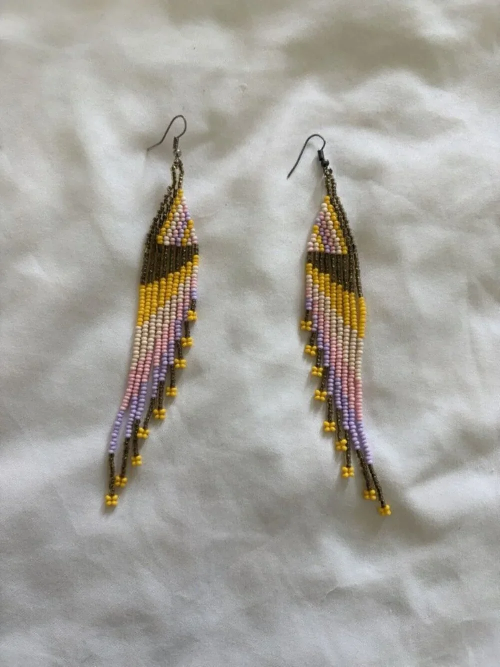 Beaded Fringe Long Pierced Earrings